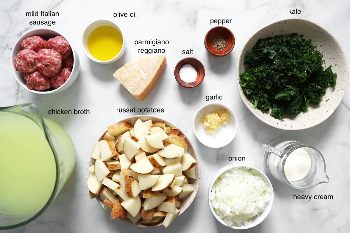 zuppa toscana ingredient list items on table