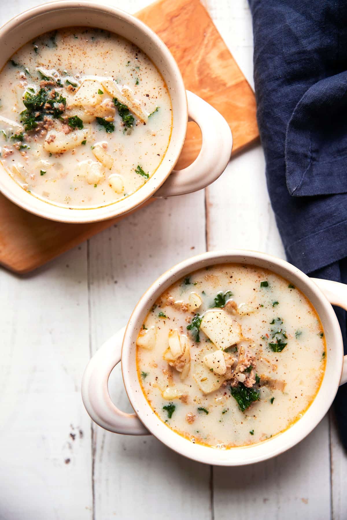 zuppa toscana potato kale soup in a soup bowl