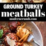 ground turkey meatballs and linguine pasta in a bowl