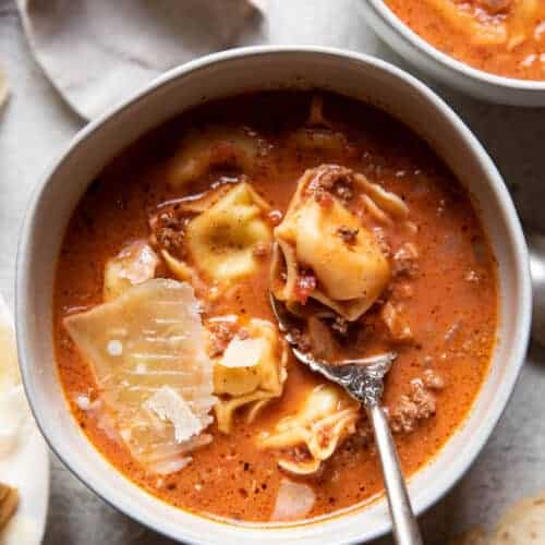 Creamy Lasagna Cheese Tortellini Soup - Modern Crumb