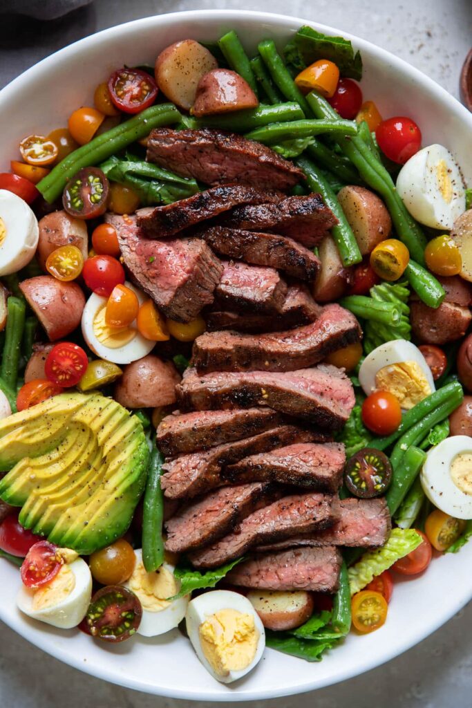 steak and vegetables in a bowl for dinner