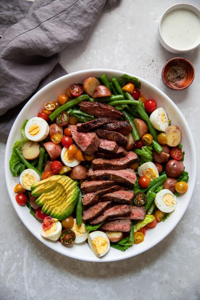 steak and vegetables in a bowl for dinner