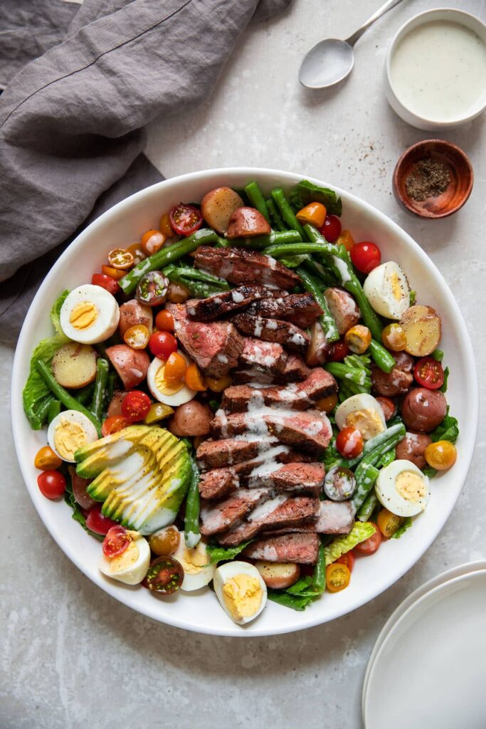 steak and vegetables in a bowl for dinner