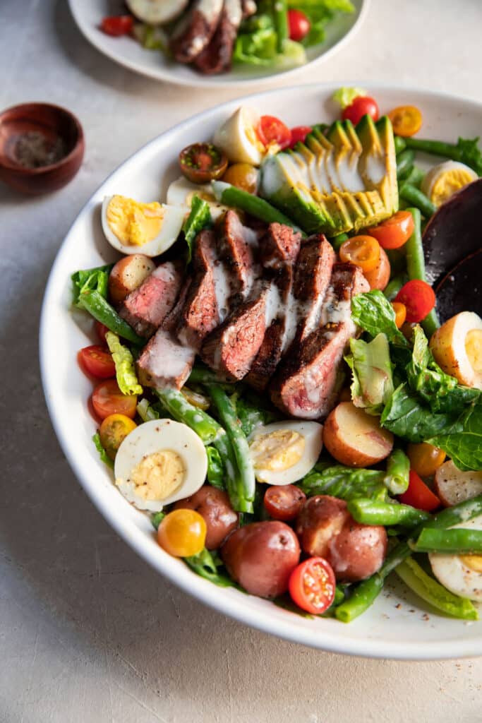 steak and vegetables in a bowl for dinner