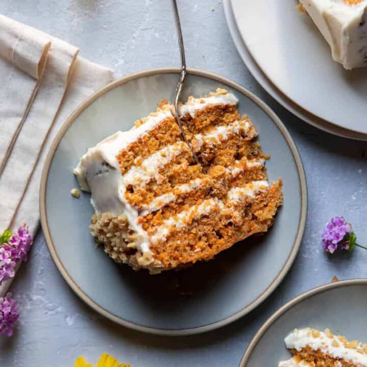 carrot cake on a plate.