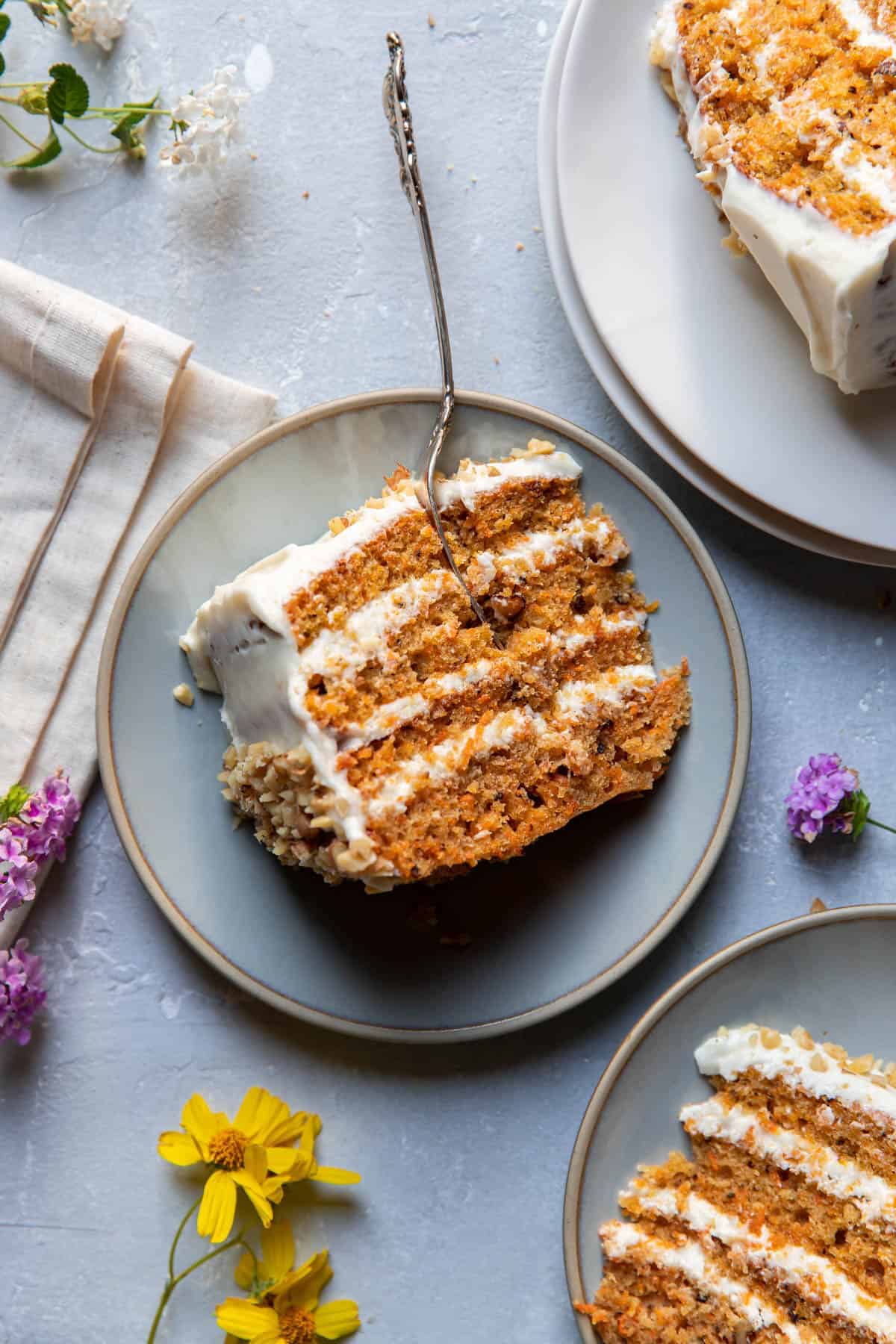 carrot cake on a plate.