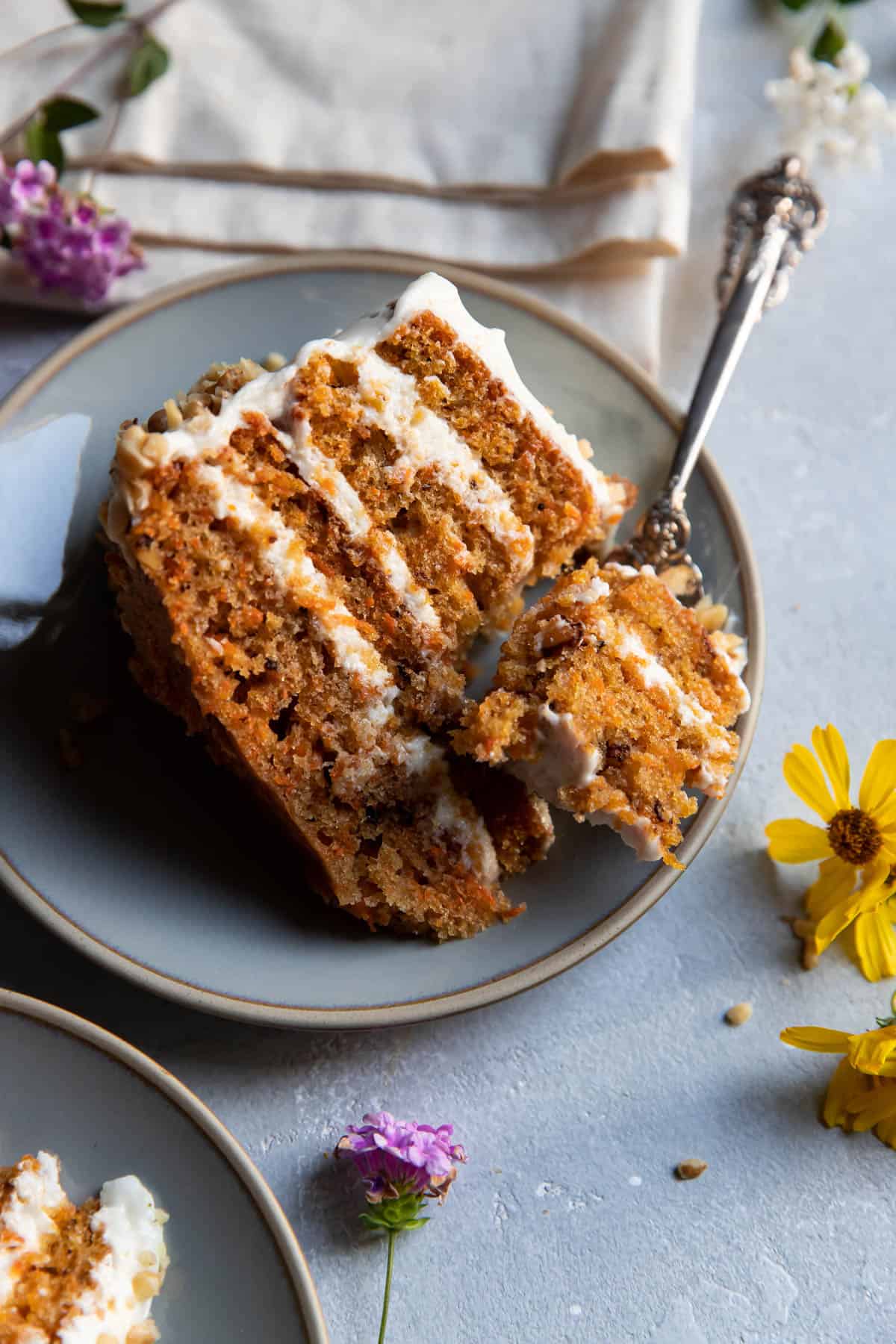 carrot cake on a plate.