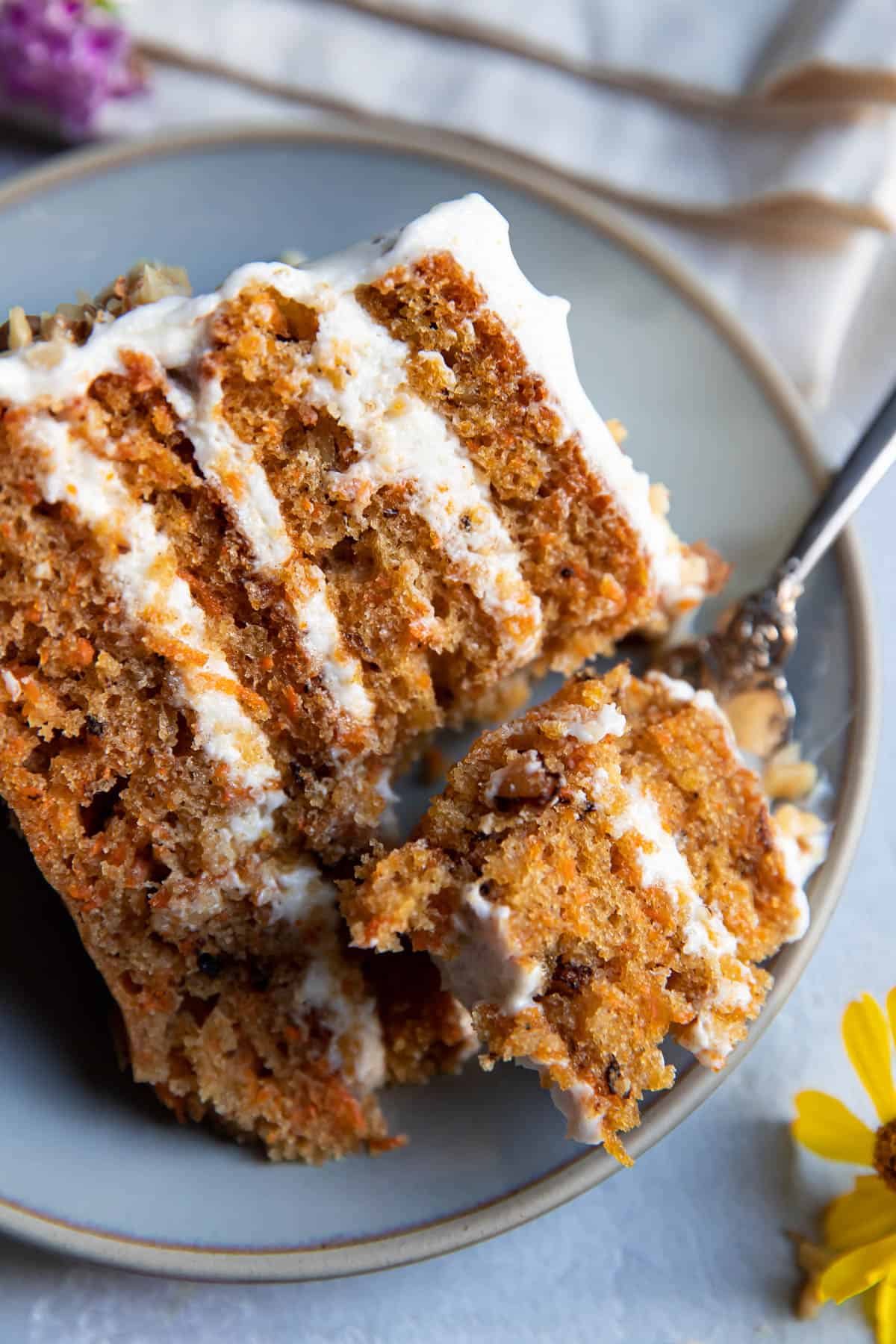 carrot cake on a plate.