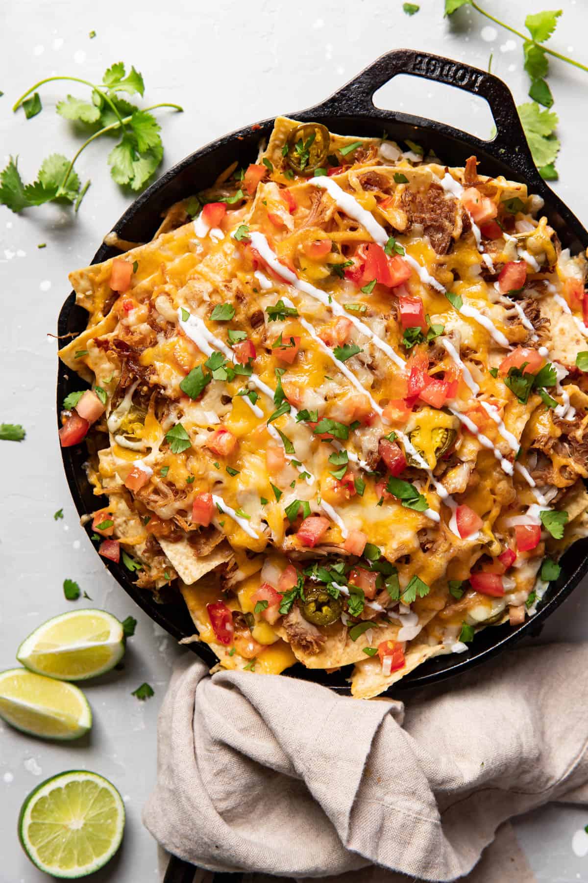 30 Minute Skillet Carnitas Nachos - Modern Crumb