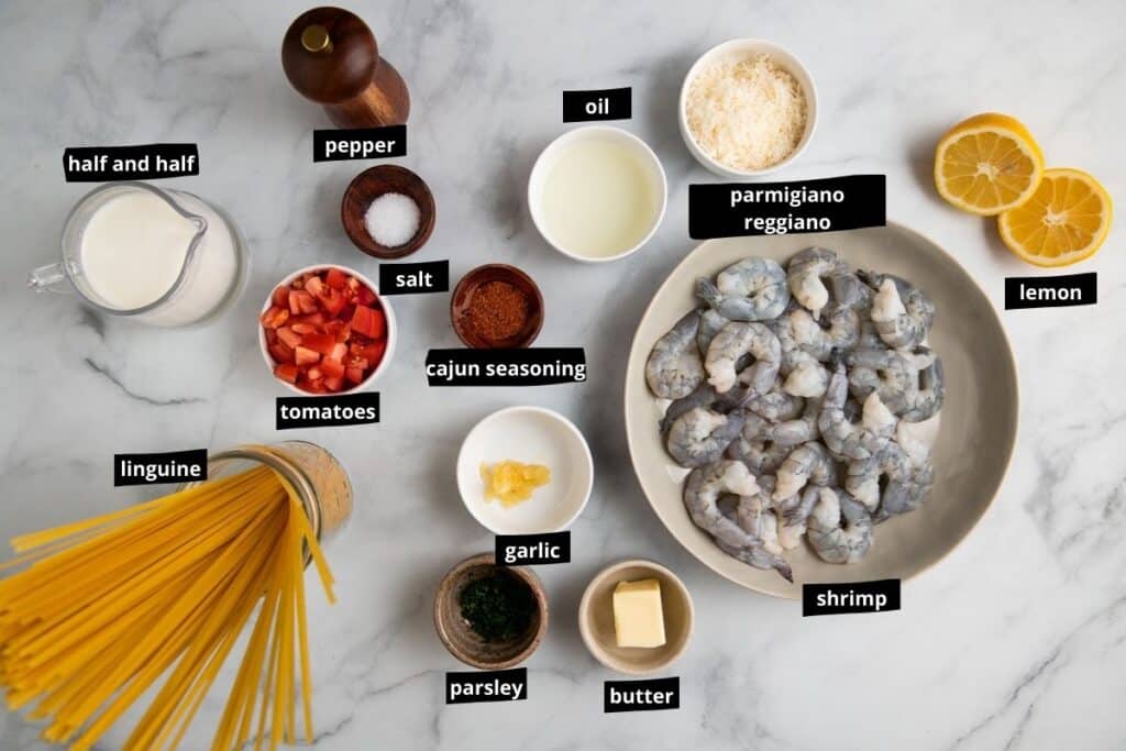 visual list of cajun shrimp pasta ingredients