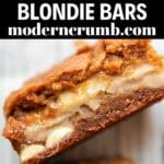 caramel apple blondie bars with white chocolate chips inside