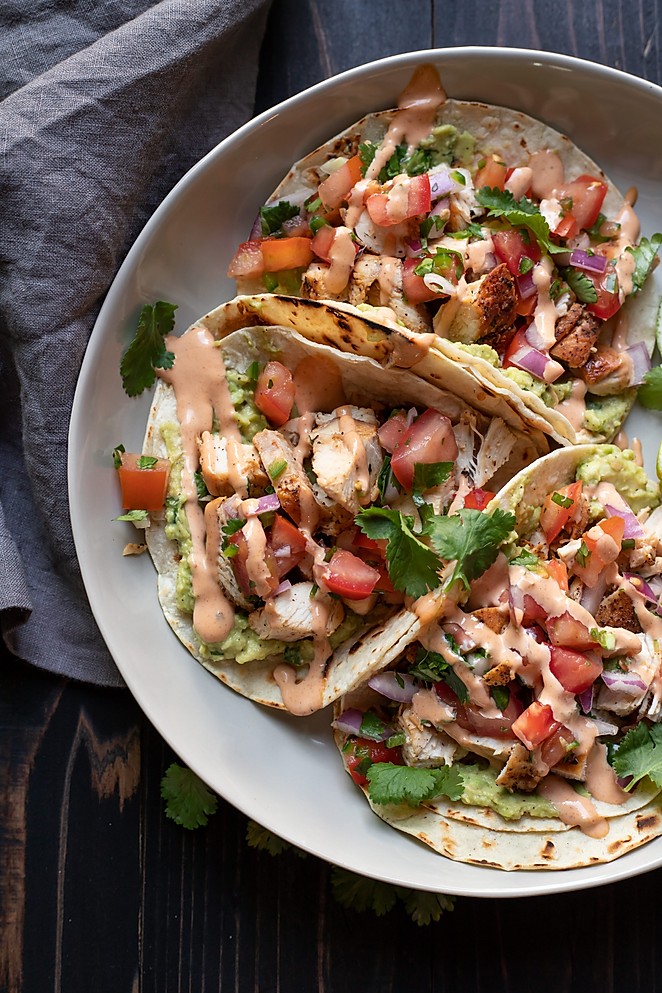 Chicken Street Tacos With Guacamole And Chipotle Aioli Modern Crumb