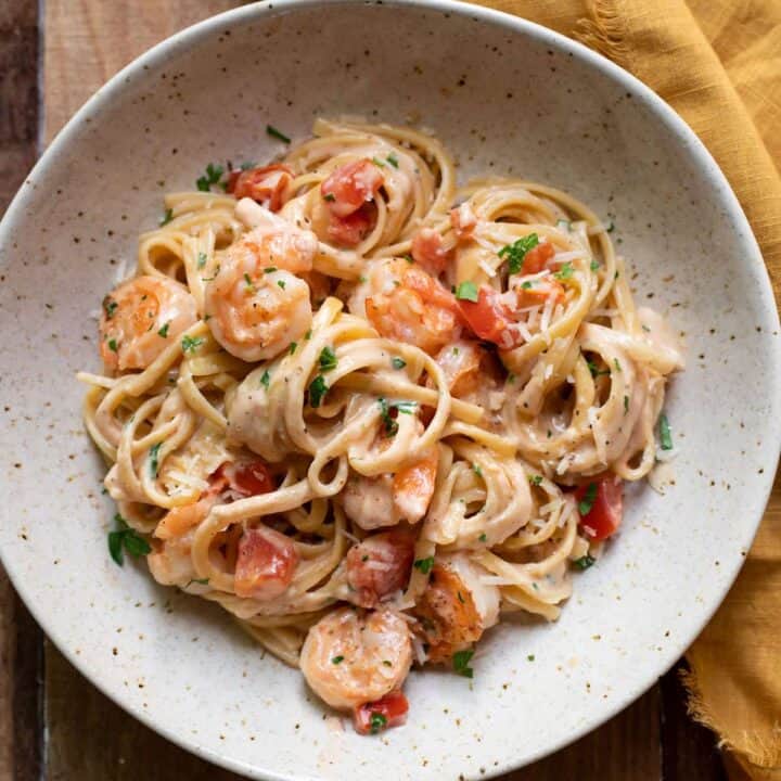 bowl of shrimp cajun linguine pasta