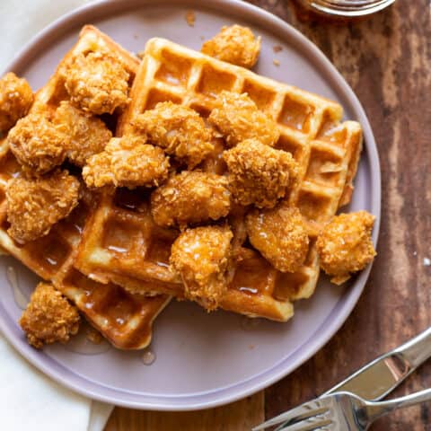 Crispy Baked Chicken And Waffles With Sriracha Honey - Modern Crumb