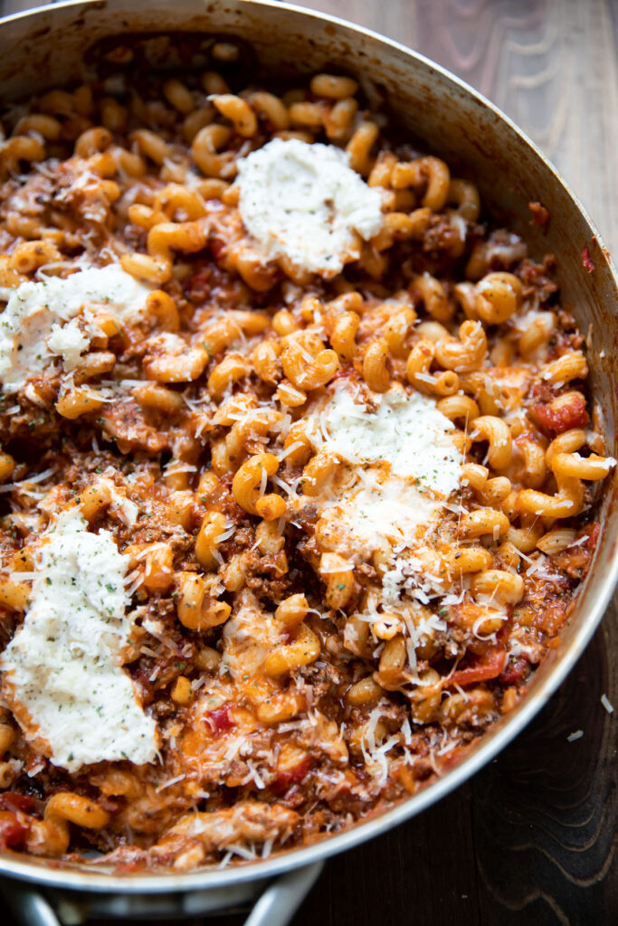 one pan stovetop lasagna with ground beef and ricotta cheese