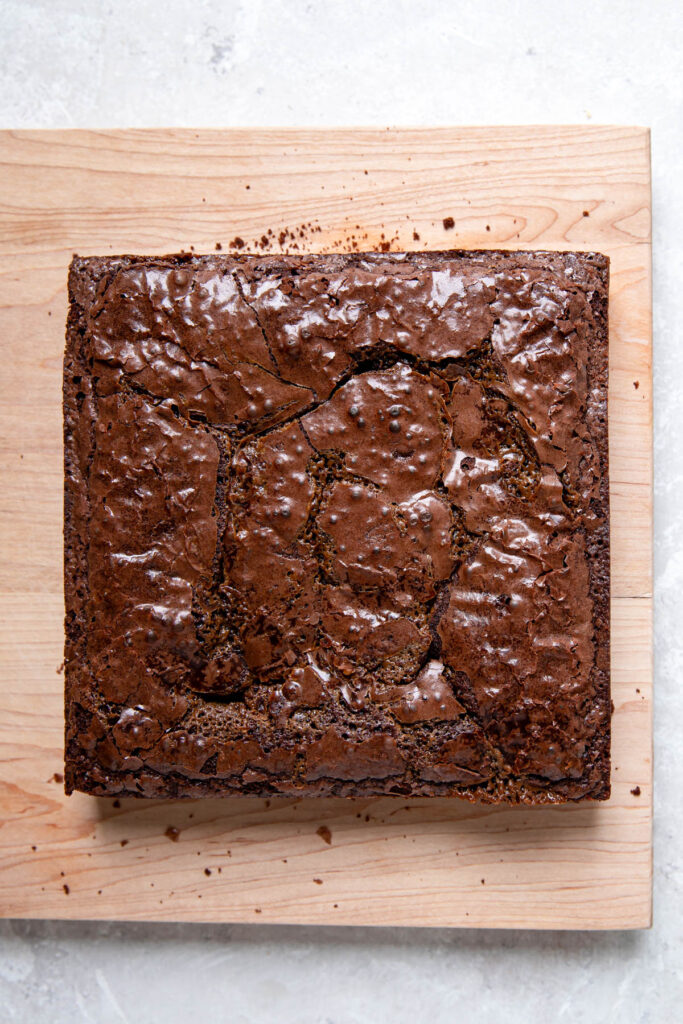 A batch of brownies out of the pan, before being cut into squares.