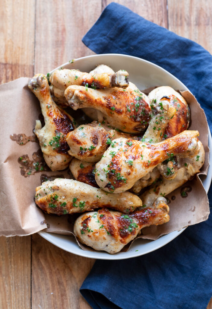 buttermilk chicken drums with butter and parsley