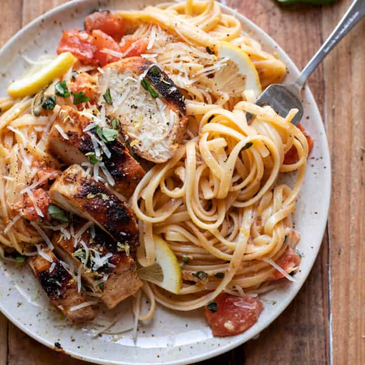 linguine pasta with chicken tomatoes and lemon sauce