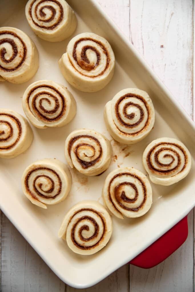 cinnamon rolls in a baking pan