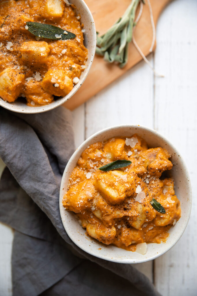 pumpkin sage brown butter gnocchi in a bowl