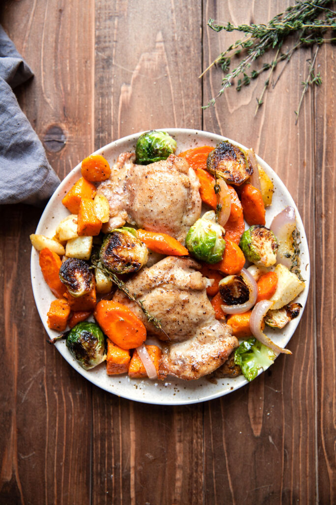 Sheet Pan Roasted Chicken Thighs and Root Vegetables - Modern Crumb