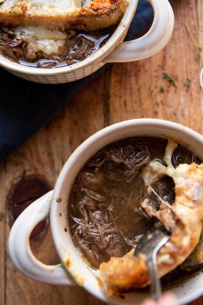 bowl of pot roast and french onion