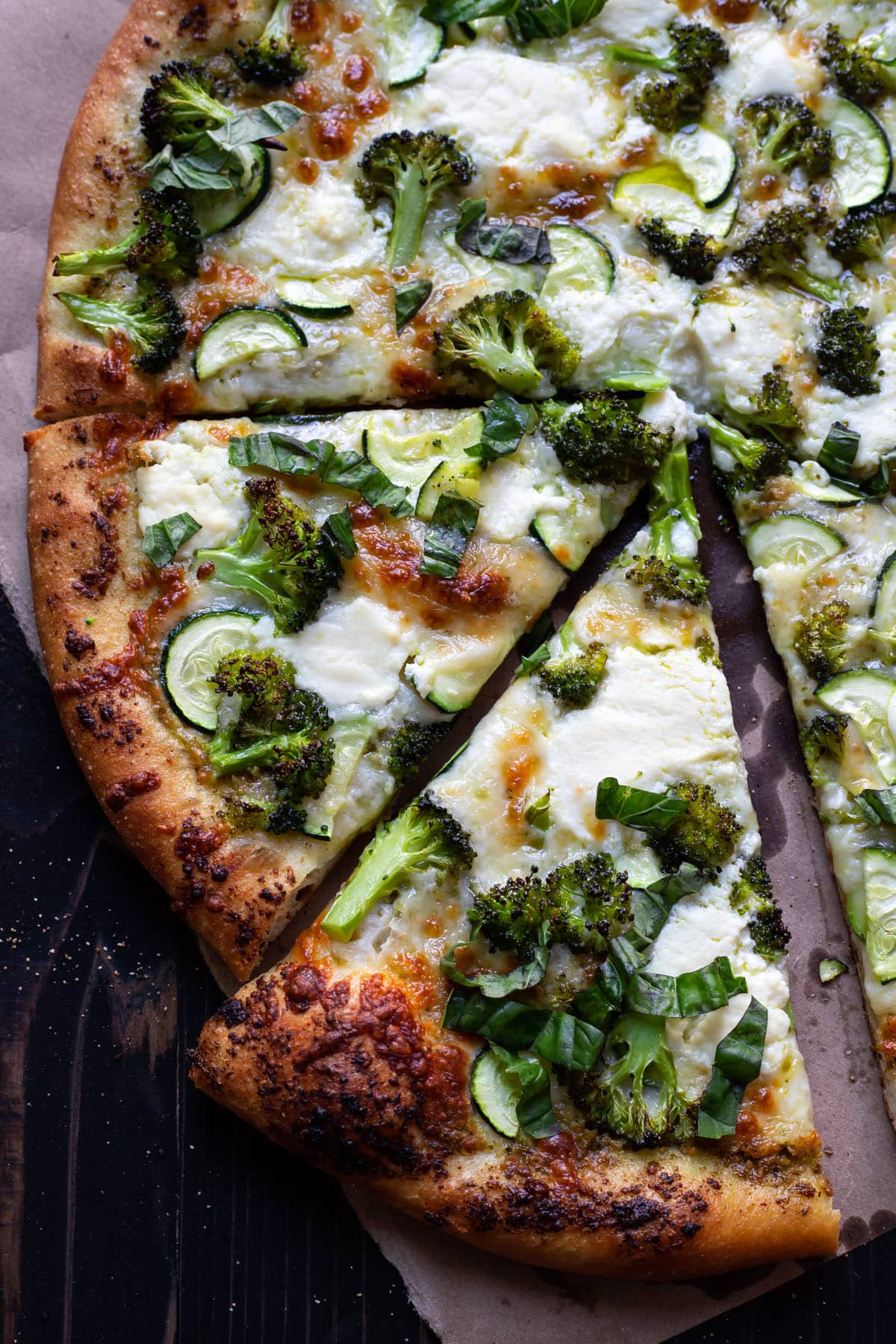 Green Vegetable Pesto Garden Party Vegetarian Pizza - Modern Crumb