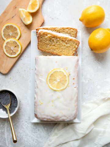 lemon poppyseed pound cake with lemon icing glaze