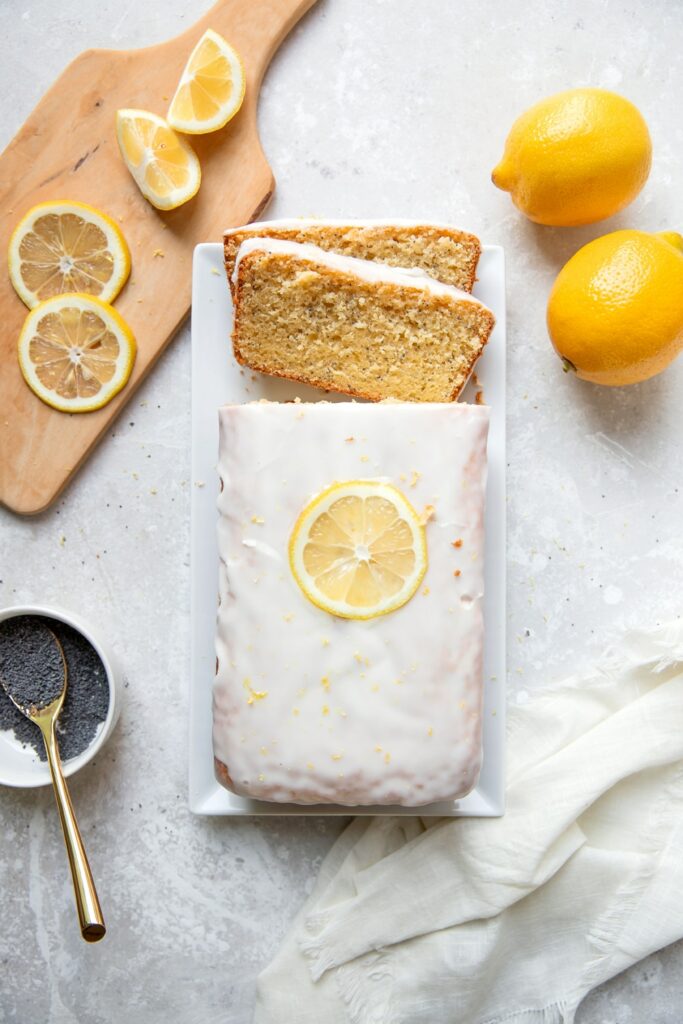 lemon poppyseed pound cake with lemon icing glaze 