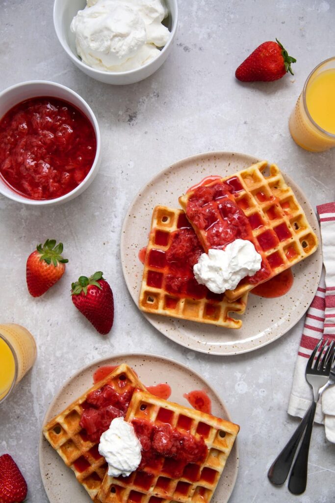 Waffles With Strawberries And Whipped Cream Modern Crumb