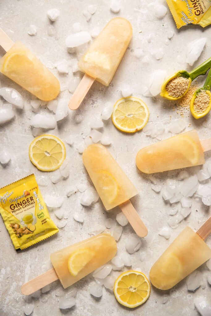 homemade popsicles made with ginger tea and lemonade