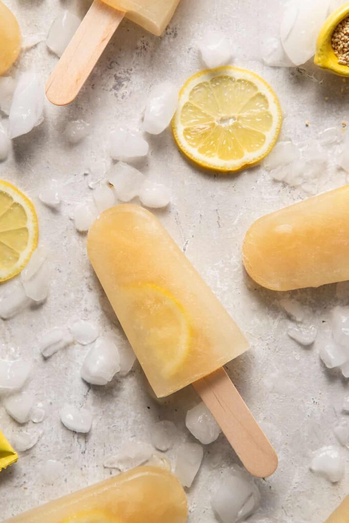 homemade popsicles made with ginger tea and lemonade