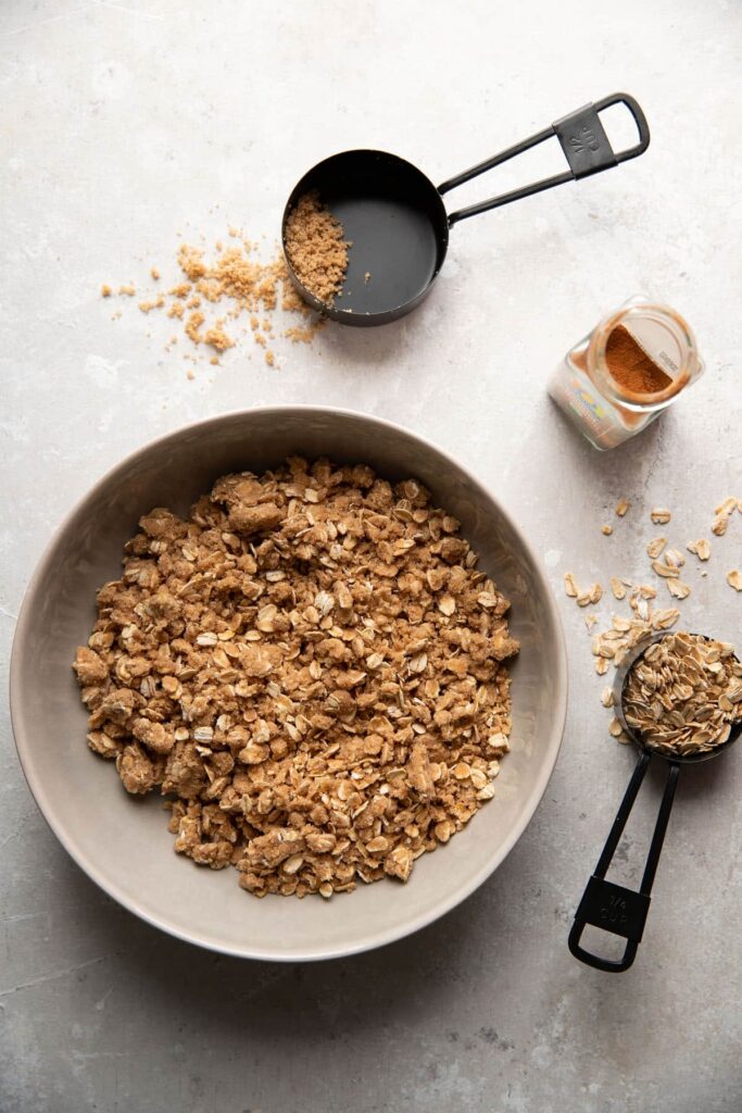 bowl of berry crisp topping ingredients