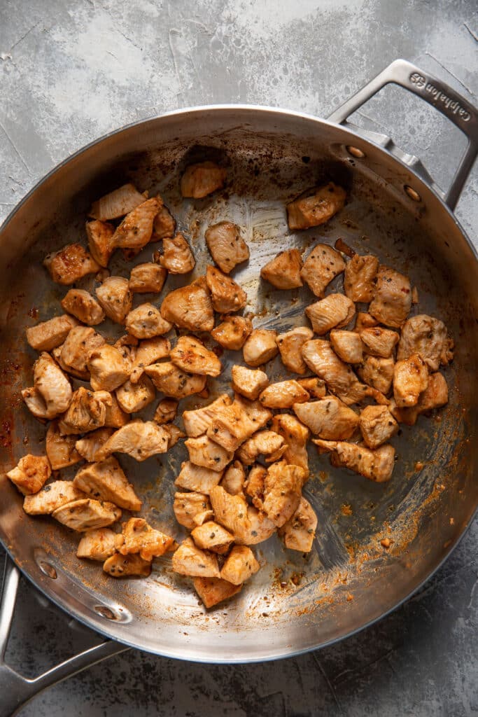 pieces of cooked chicken that marinated in mediterranean spices