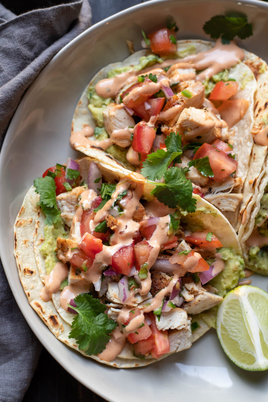 Chicken Street Tacos with Guacamole and Chipotle Aioli - Modern Crumb
