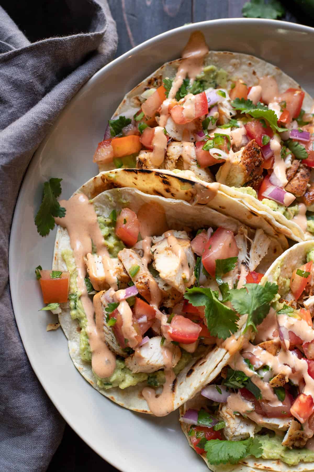 Chicken Street Tacos with Guacamole and Chipotle Aioli - Modern Crumb