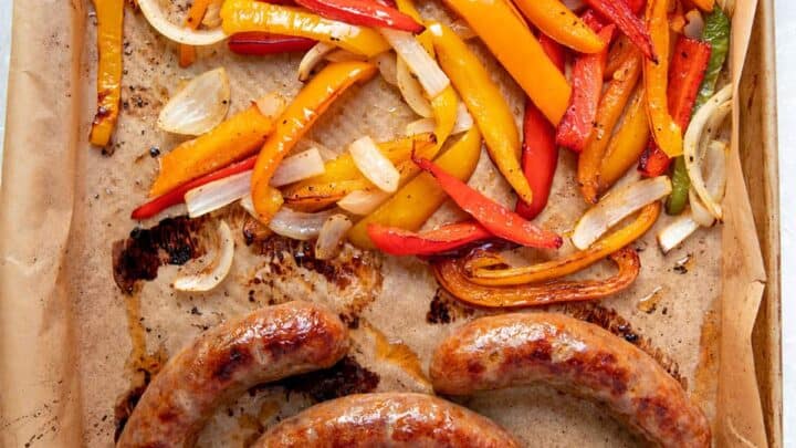 Oven Sausage Peppers And Onions Sheet Pan Meal Modern Crumb