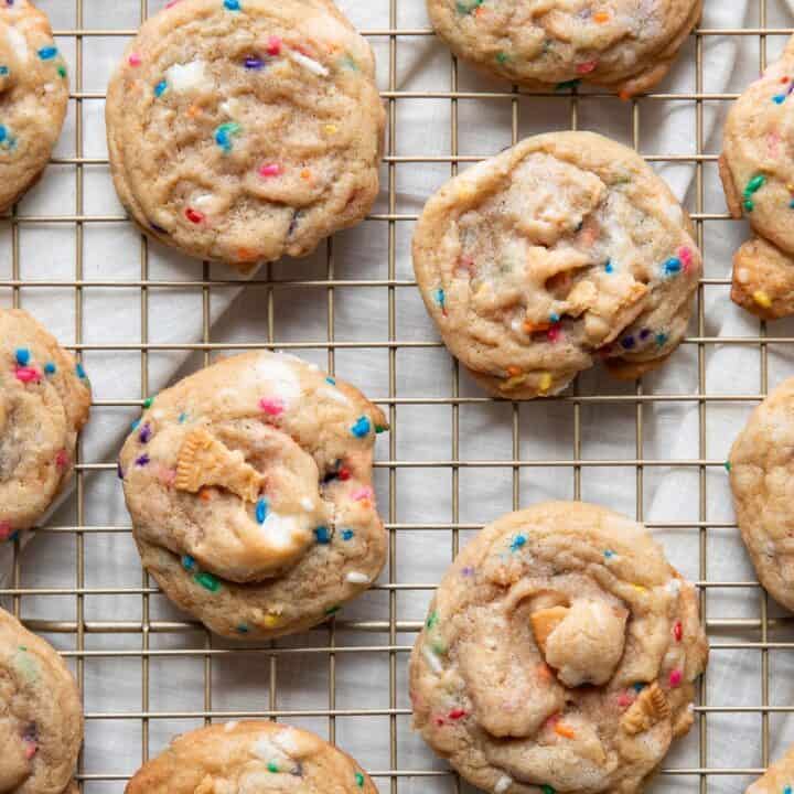 baked sprinkle cookies on a cooling rack