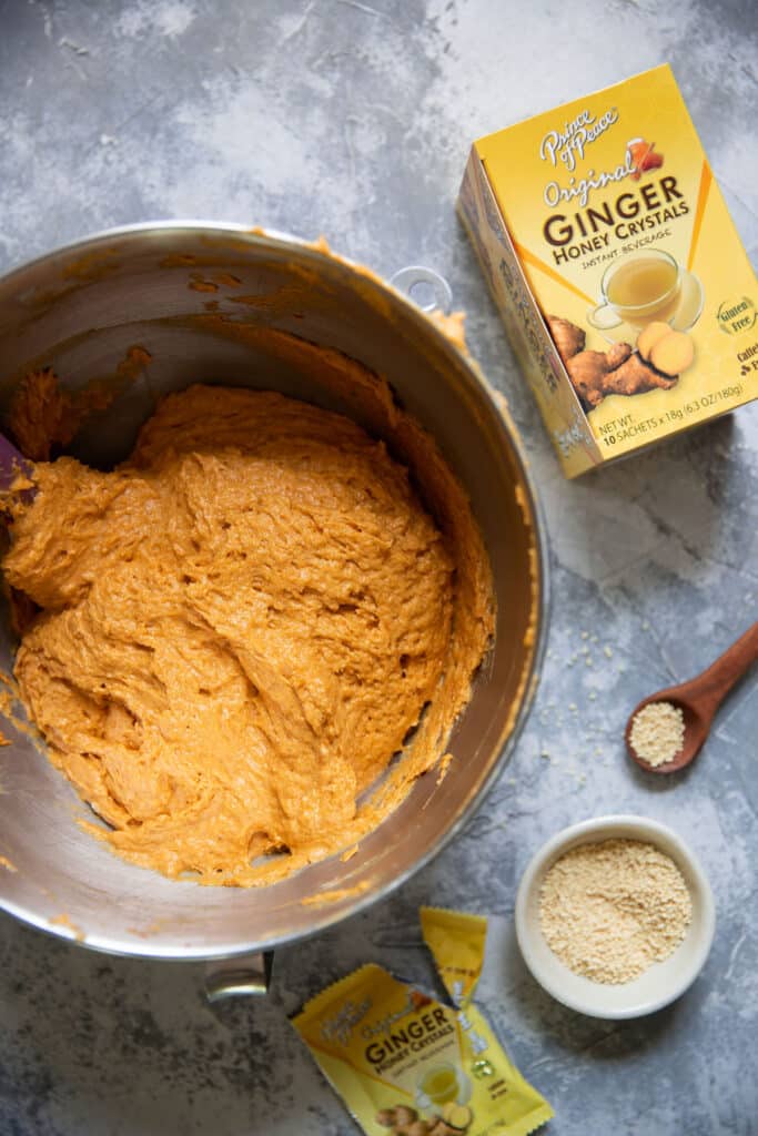 bowl of pumpkin batter mixed up
