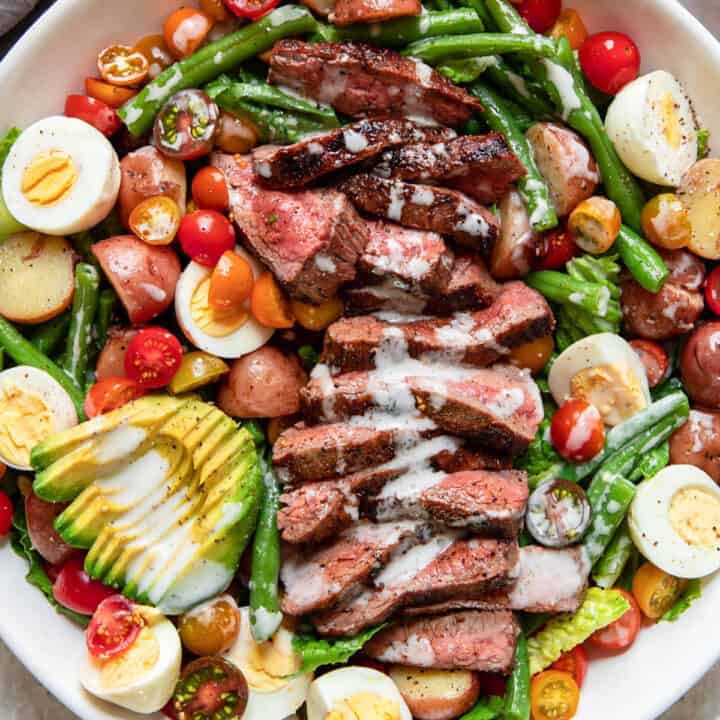 steak and vegetables in a bowl for dinner