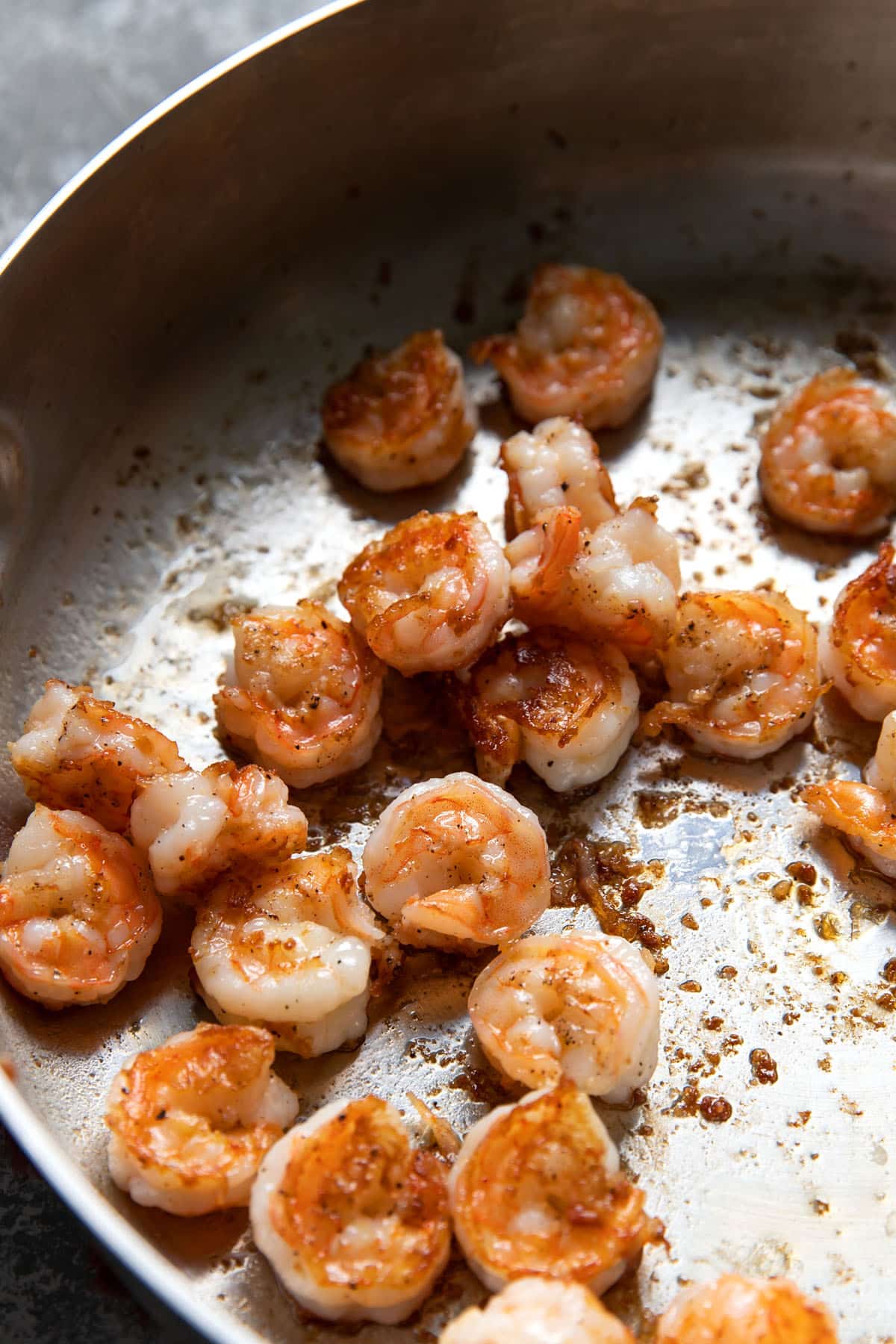 cooked shrimp in a pan