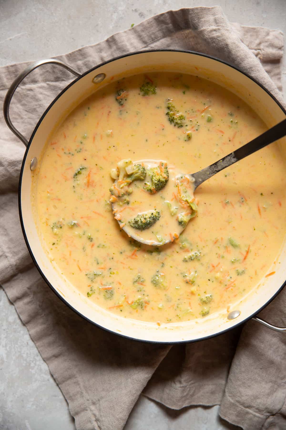 broccoli cheese soup in a pot