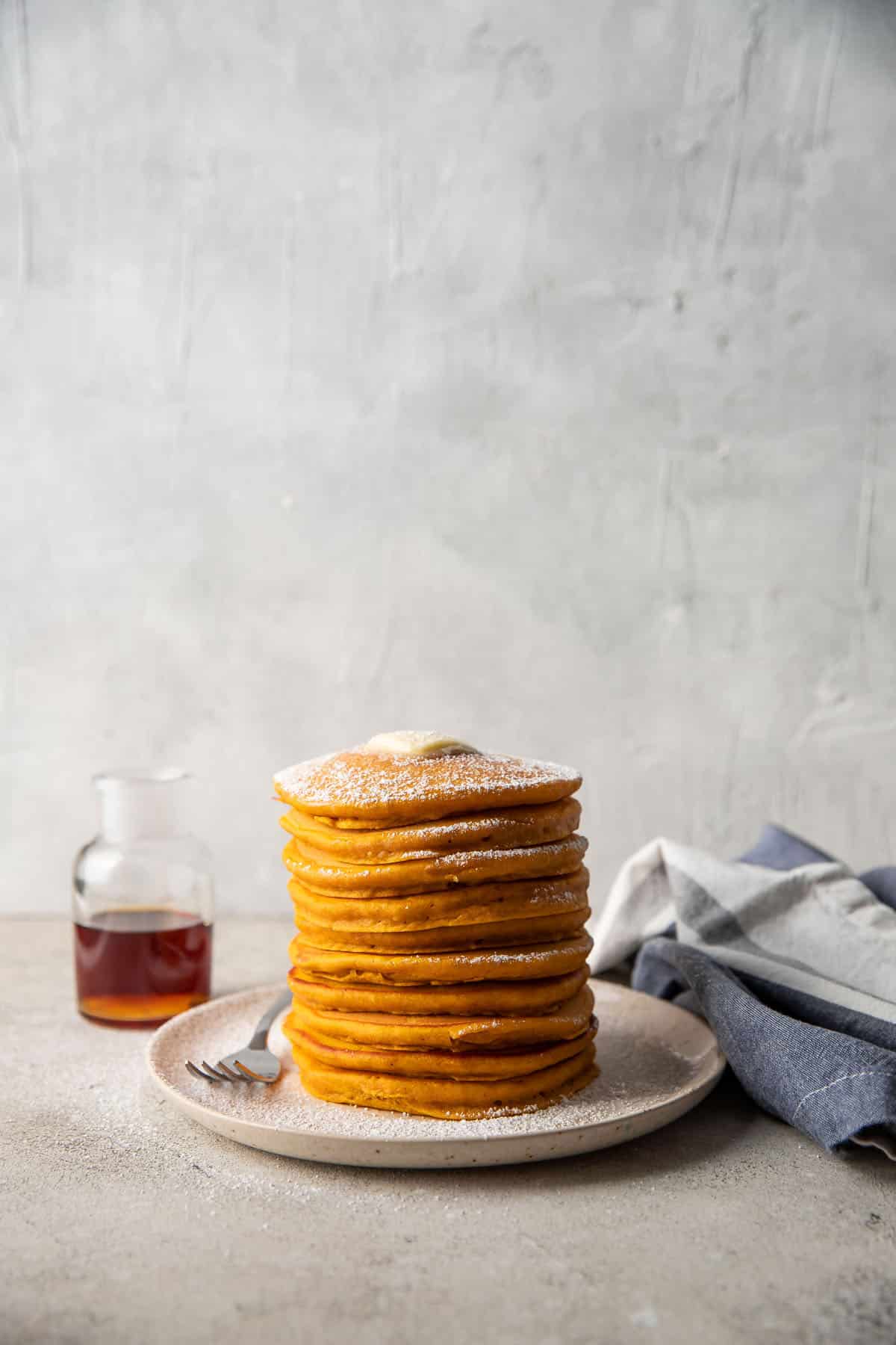 stack of pumpkin pancakes