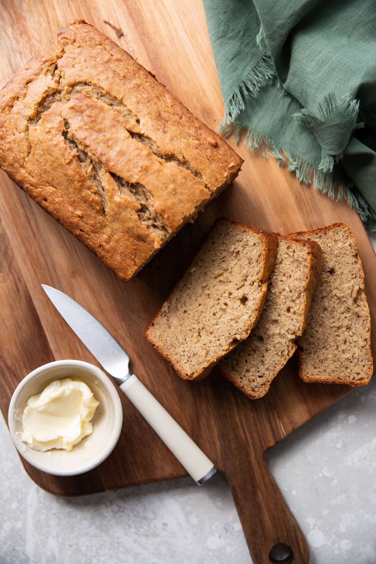 banana bread on a cutting board