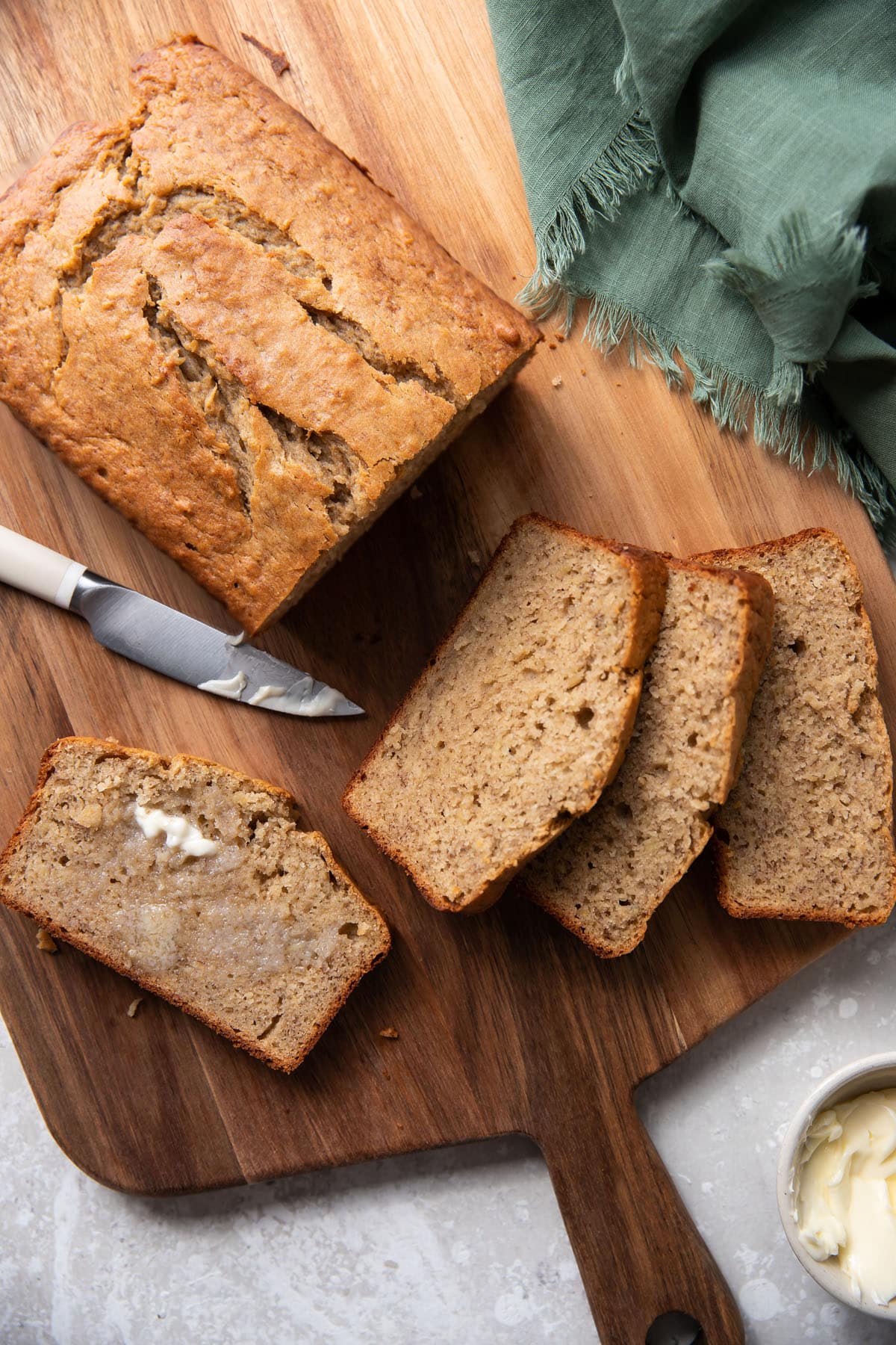 banana bread on a cutting board