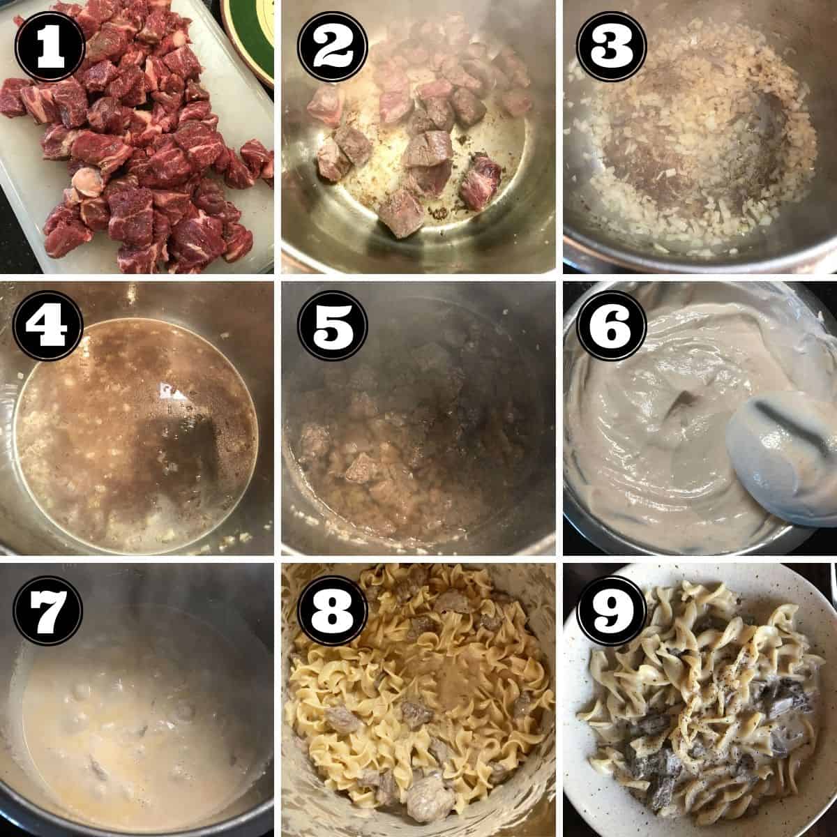 beef stroganoff made in the instant pot, a collage of photos.