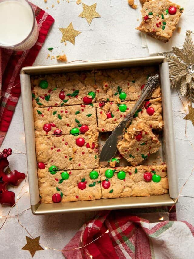 Christmas Peanut Butter M&M Cookie Bars