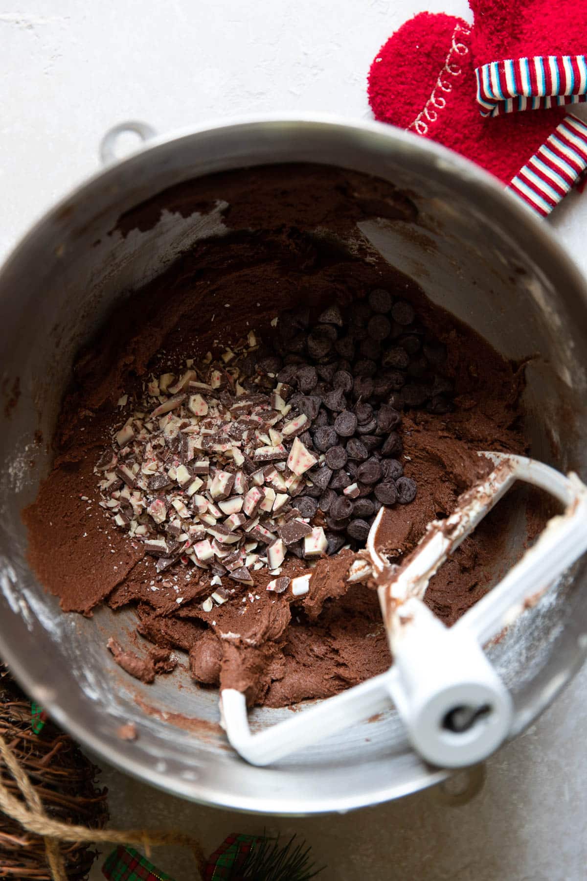 chocolate peppermint bark cookie batter