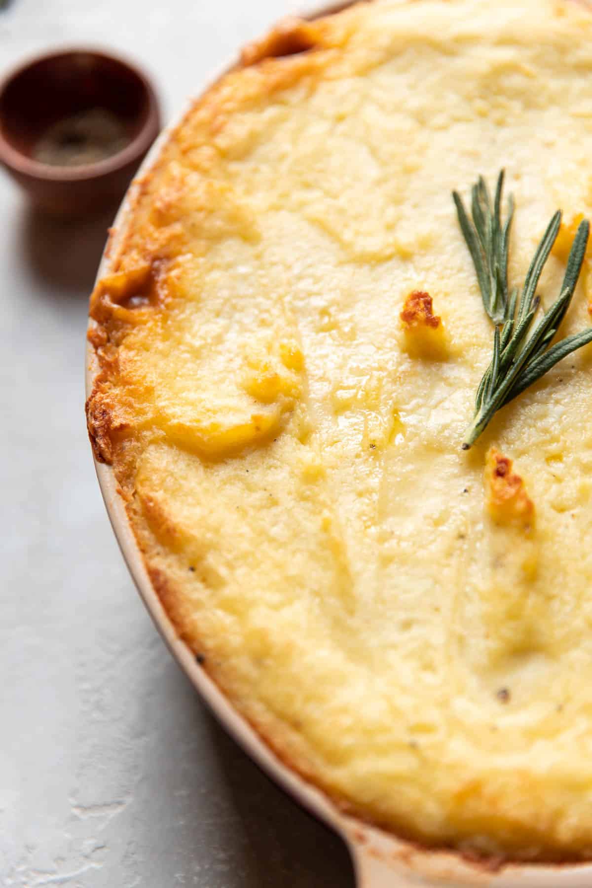 ground beef shepherds pie in a baking dish