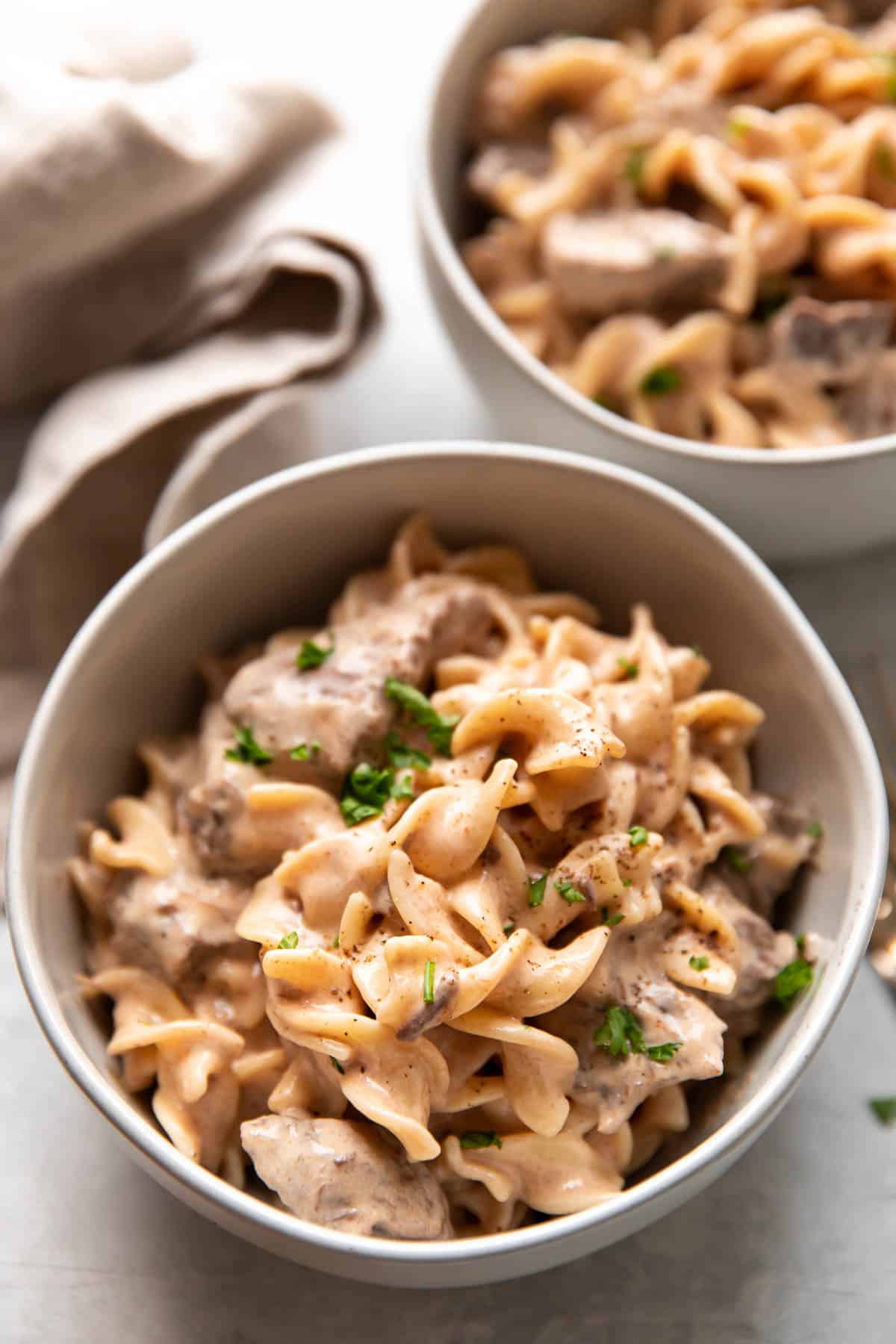 beef stroganoff with sour cream, egg noodle and chuck roast meat.